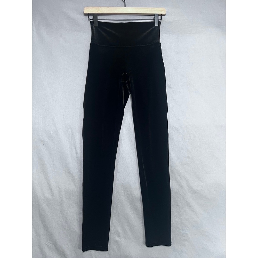 Spanx Black Velvet High Waisted Shaping Leggings Small S/P Slimming Holiday Posh